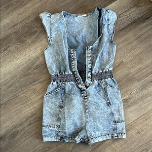 Denim Sleeveless Romper with Button Details